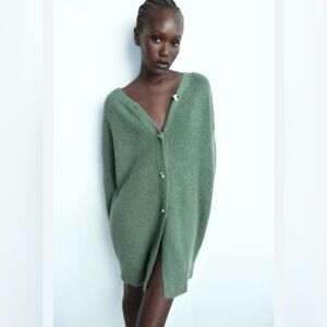 Zara Green Cardigan Sweater Oversized Knit